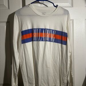 Billabong White Long Sleeve Shirt with Blue and Red Stripe